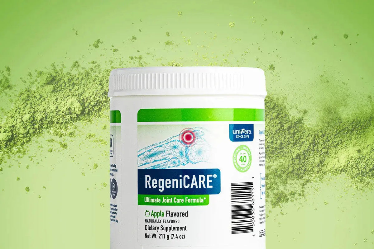 regenicare bottle with green powder and green background