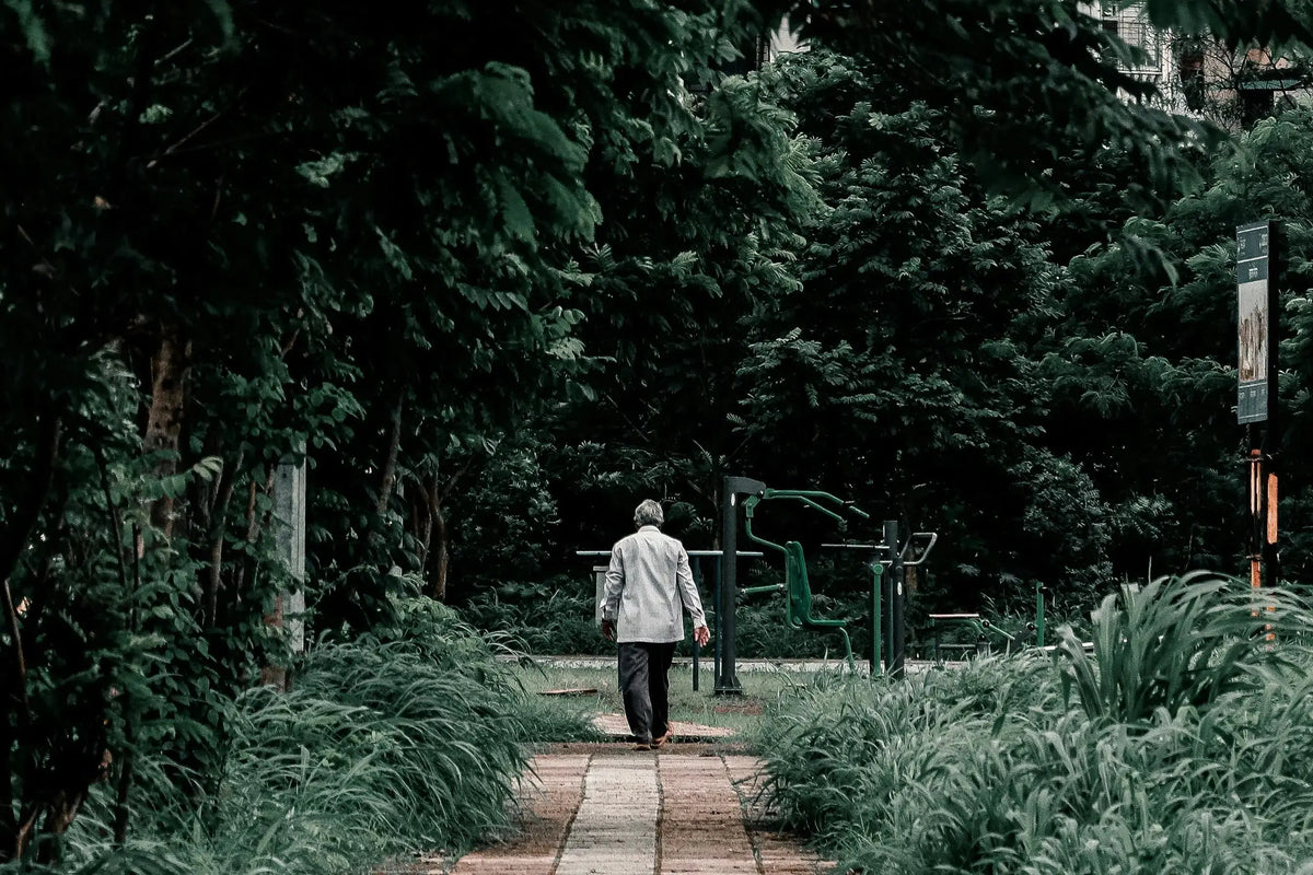 an old man walking in the park