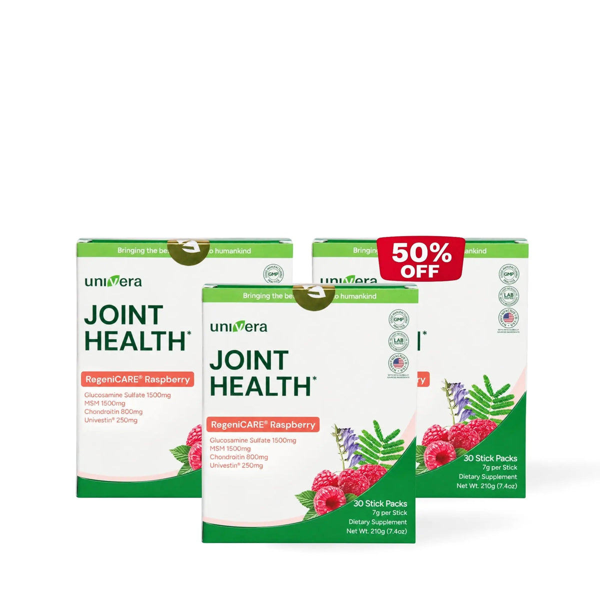 RegeniCARE® | Joint Health Formula | Glucosamine, MSM & Univestin® | Raspberry Stick Packs
