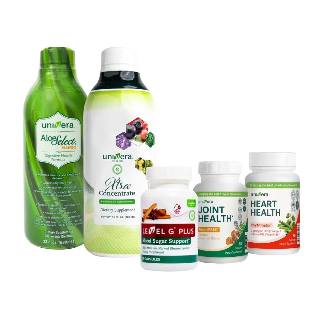 univera metabolic makeover set with xtra concentrate, aloe select mango, rhythmatix, level g plus and regenifree