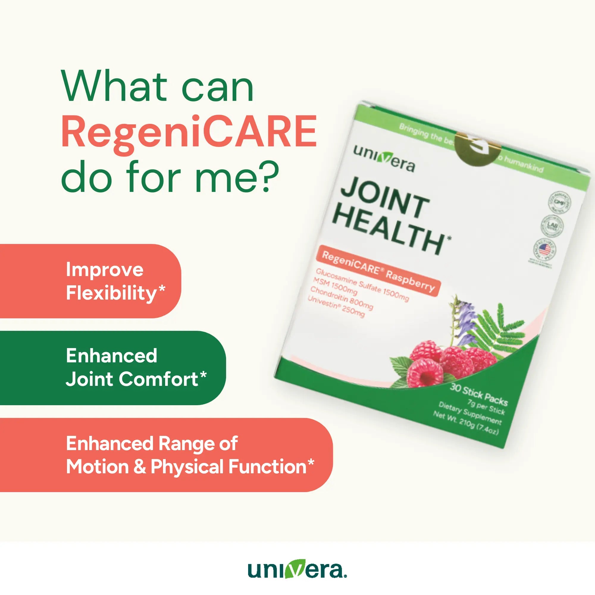 RegeniCARE Joint Health product packaging with promotional text on a white background