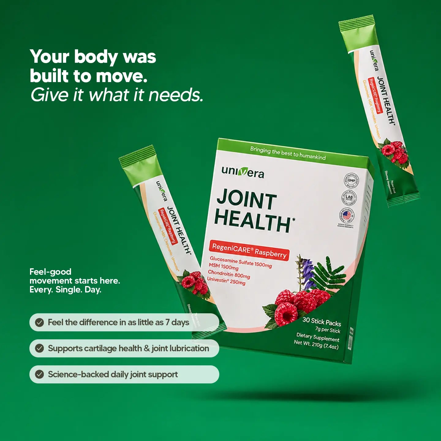 RegeniCARE® | Joint Health Formula | Glucosamine, MSM & Univestin® | Raspberry Stick Packs