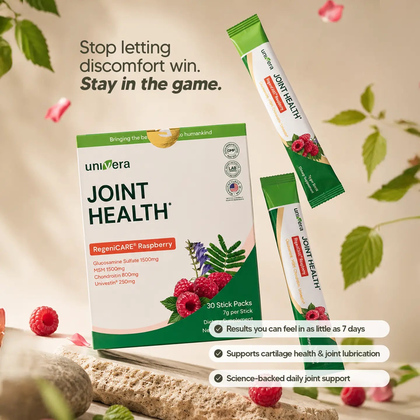 RegeniCARE® | Joint Health Formula | Glucosamine, MSM & Univestin® | Raspberry Stick Packs
