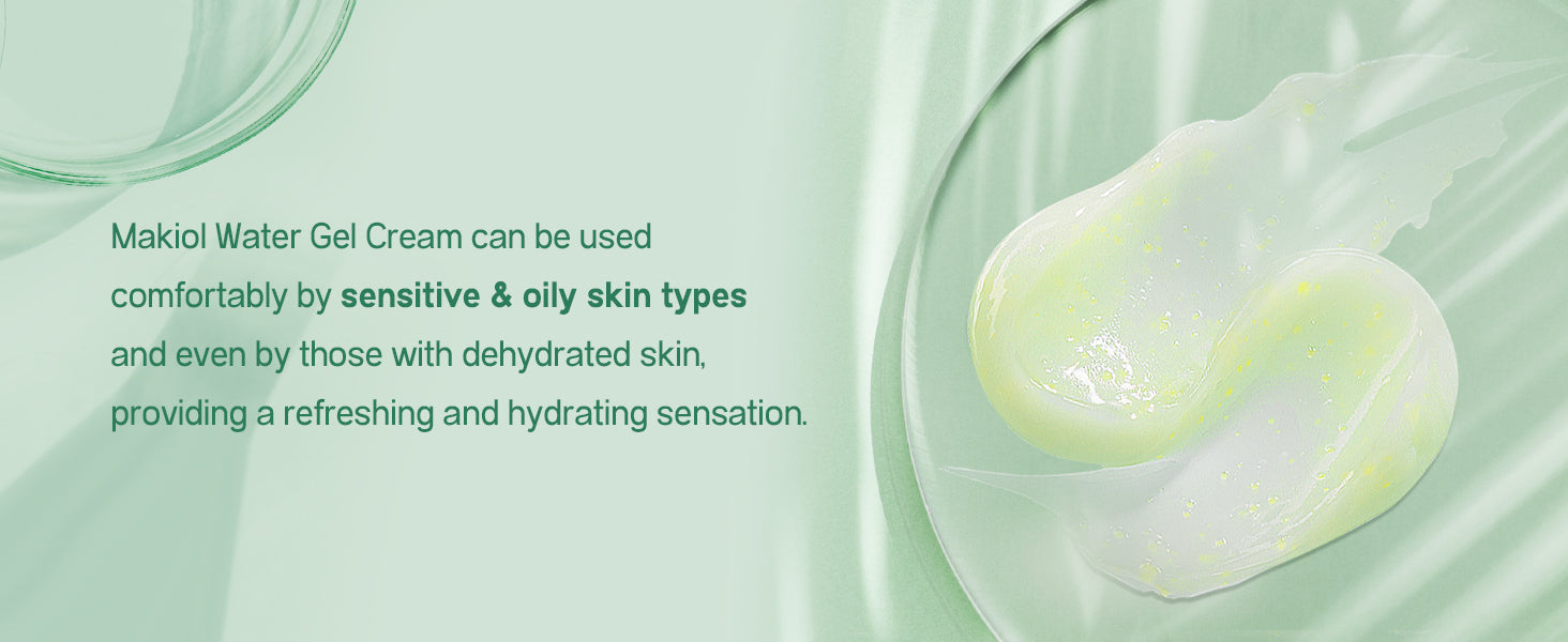 Botanity Makiol Water Gel Cream with a droplet on a green background