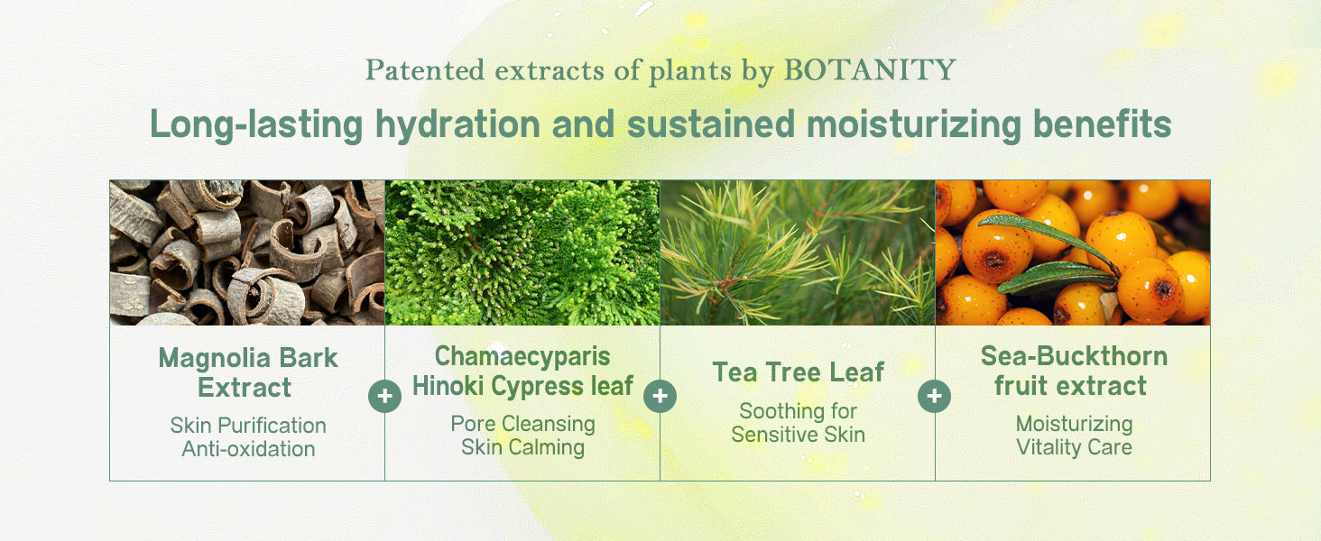 Advertisement for BOTANTY skincare products with plant extracts and their benefits.