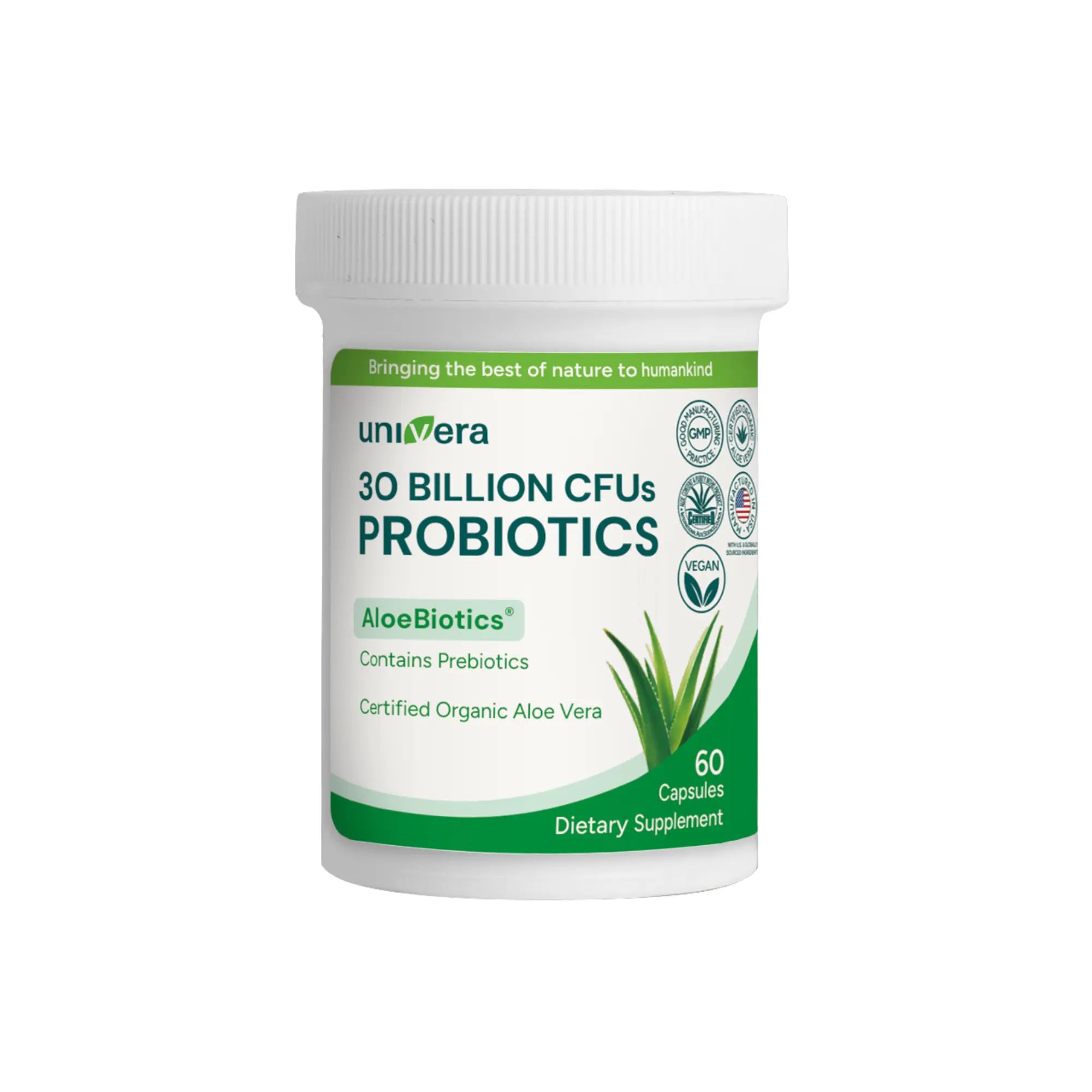 Univera probiotics supplement bottle on a white background