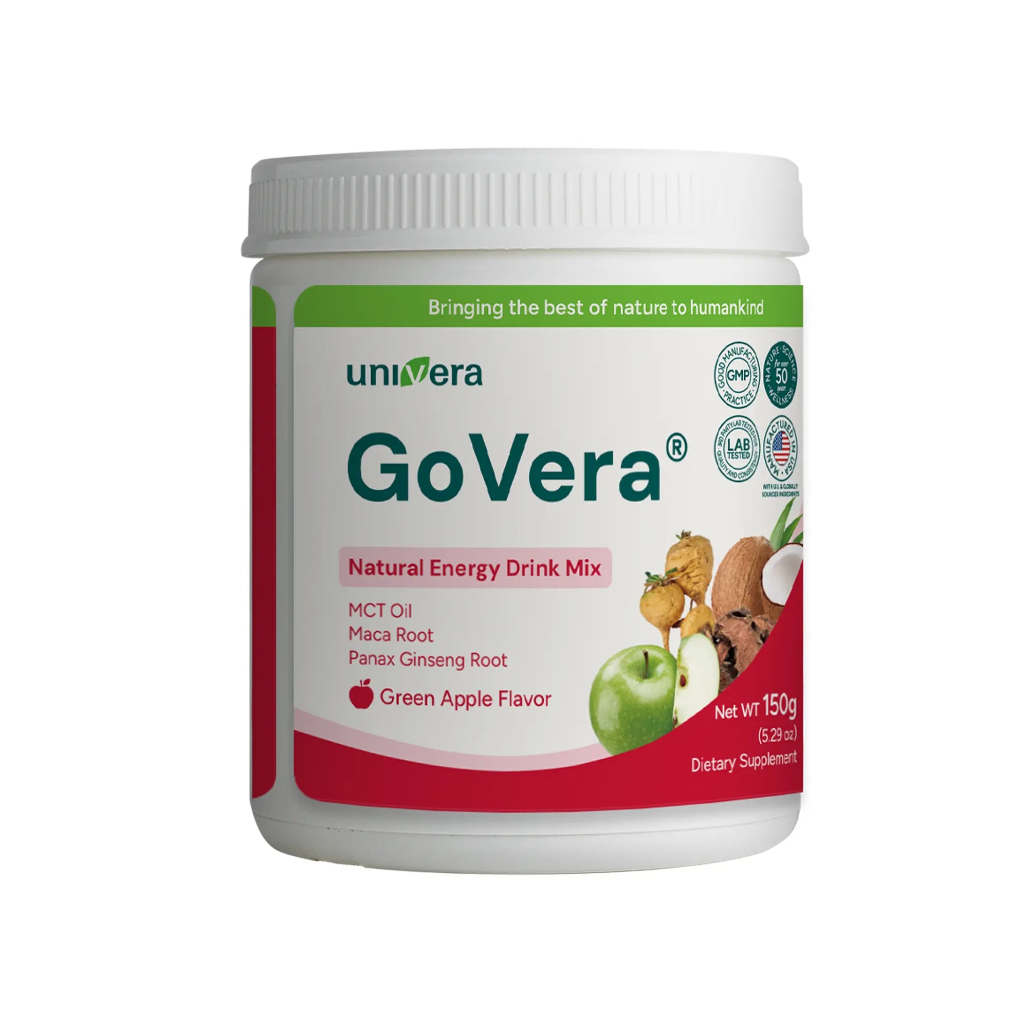 GoVera natural energy drink mix container on a white background