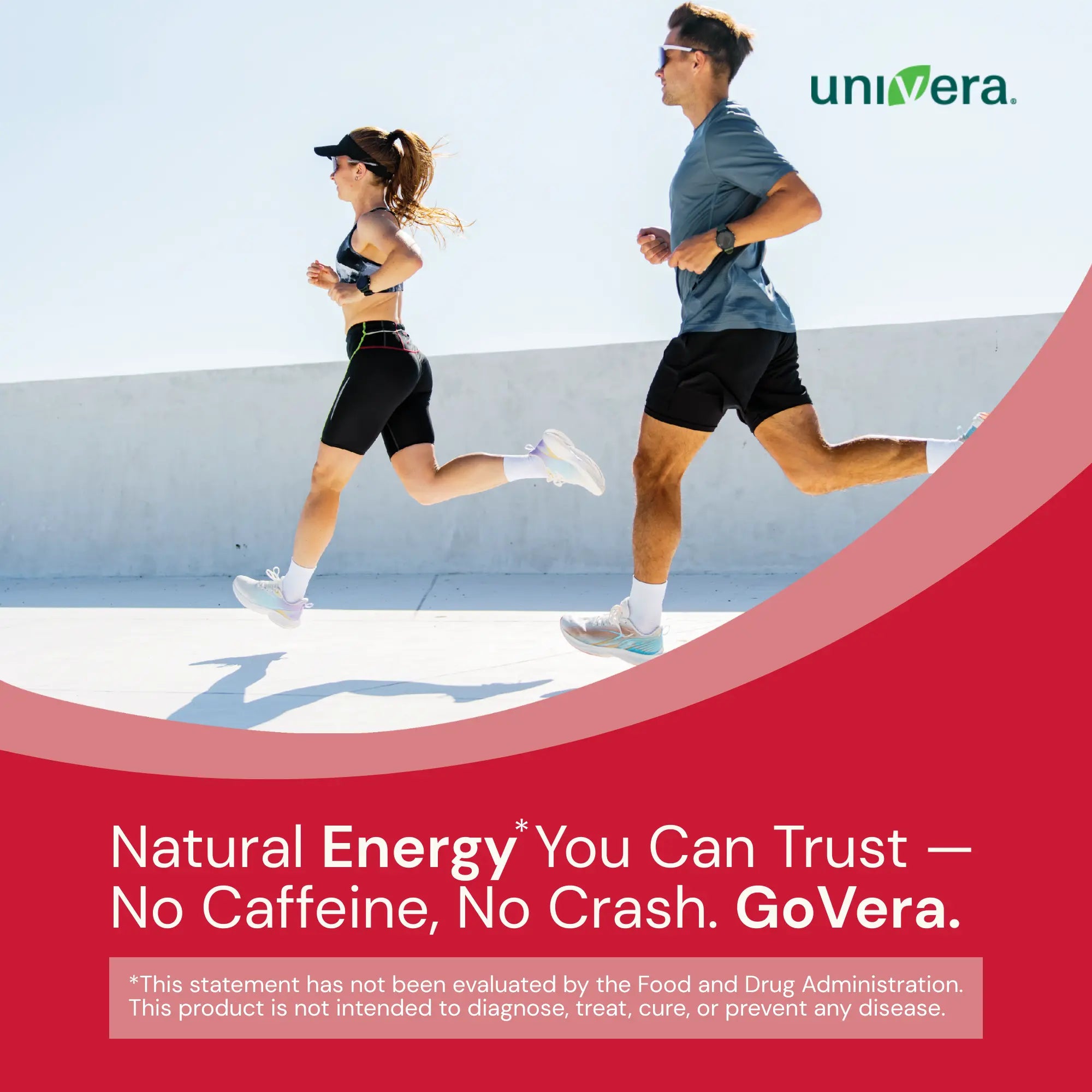 Two people running on a track with a red banner featuring the GoVera product.