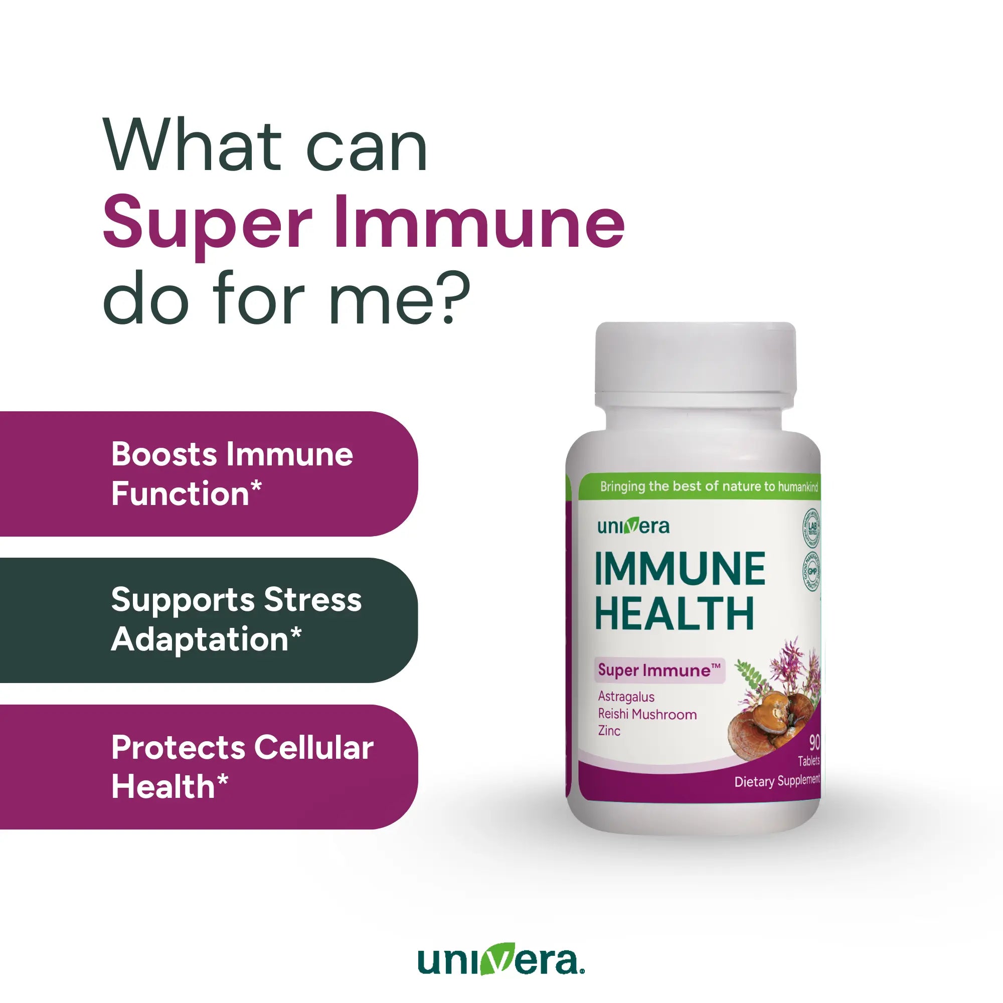Univera Immune Health supplement bottle with text on a white background
