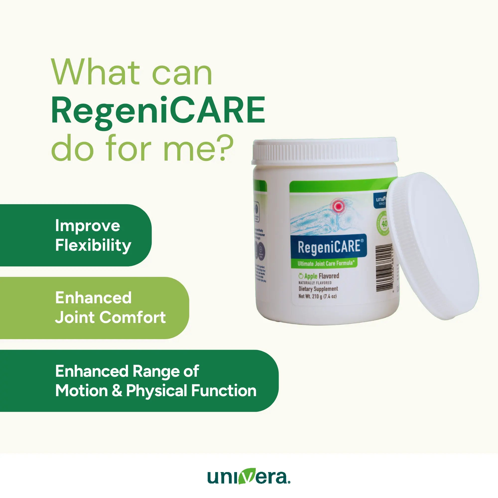 RegeniCARE supplement container with promotional text on a white background