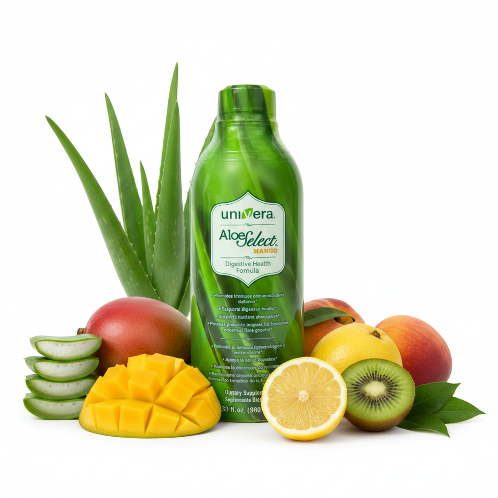 Aloe Select Mango - Attached Bottle with Fruit Arrangement