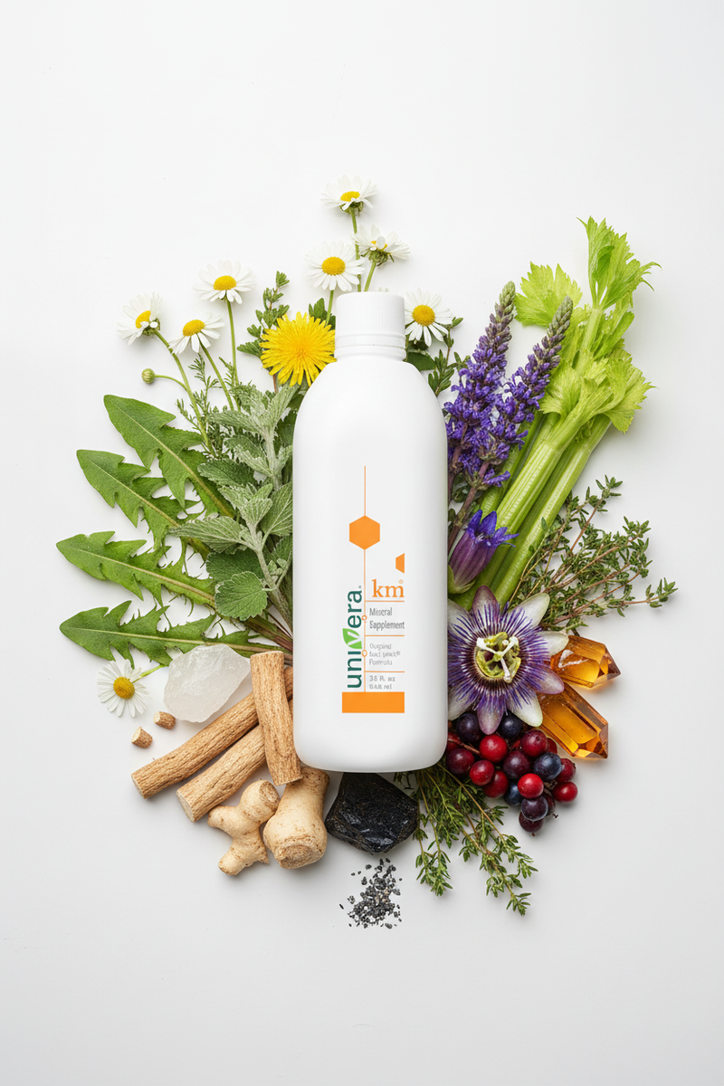 KM Bottle with Botanical Ingredients